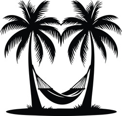 A relaxing hammock strung between two palm trees  perfect tropical vacation relaxation vector illustration isolated on a white background