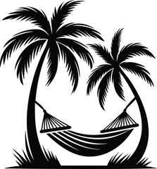 A relaxing hammock strung between two palm trees  perfect tropical vacation relaxation vector illustration isolated on a white background