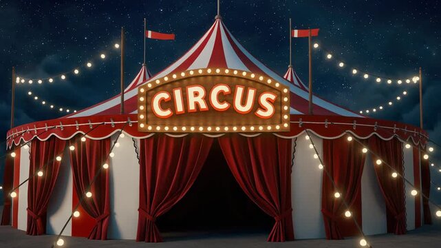 Experience the enchanting world of a circus at night with vibrant lights and whimsical atmosphere