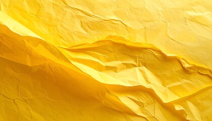 Bright, crumpled yellow paper texture creates abstract folds and shadows with detail