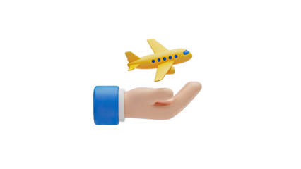 Hand holding a yellow airplane icon
