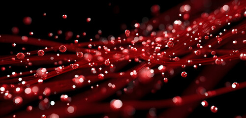 Red glowing particles and lines in abstract motion, energy, speed and data flow