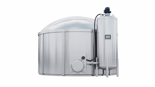 Biogas digester shines brightly on pure white backdrop
