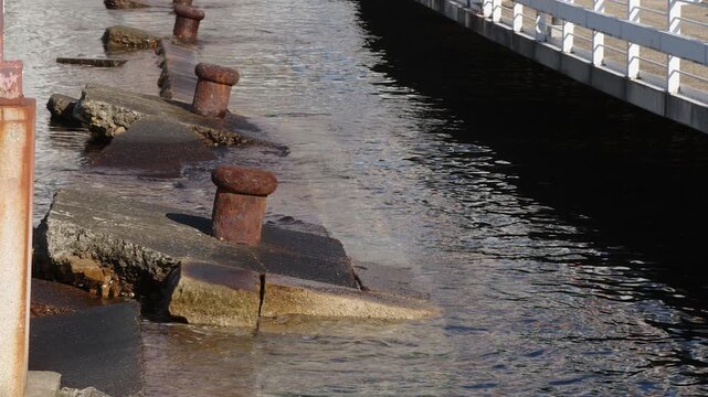 Pier bollards on Kobe waterfront left in ruin as earthquake memorial