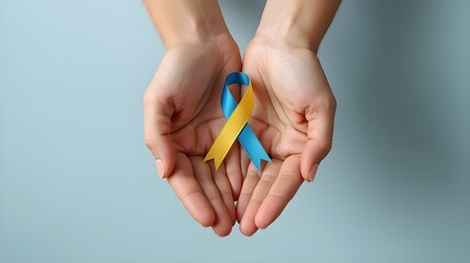 World down syndrome day WDSD March 21 Blue yellow awareness ribbon