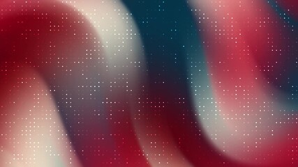 A dynamic composition featuring flowing waves of red white and blue with a overlay of glowing digital points