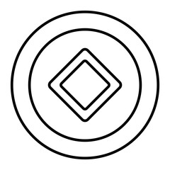 Chinese lucky coin with square hole outline icon isolated on transparent background.