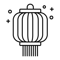 Chinese paper lantern with tassel outline icon isolated on transparent background.