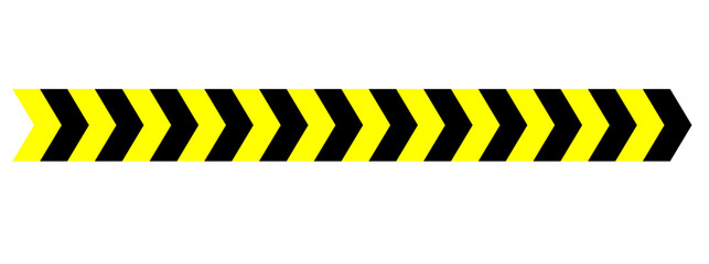 Warning tape with yellow and black diagonal with barricade and arrow stripes in graphic vector illustration, Caution tape border and safety stripe warning, Arrows indicating directional traffic