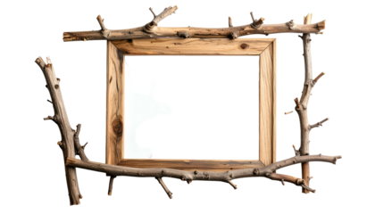Rustic rectangular wooden frame crafted with twigs and branches, hollow center