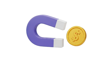 Magnet attracting a gold dollar coin