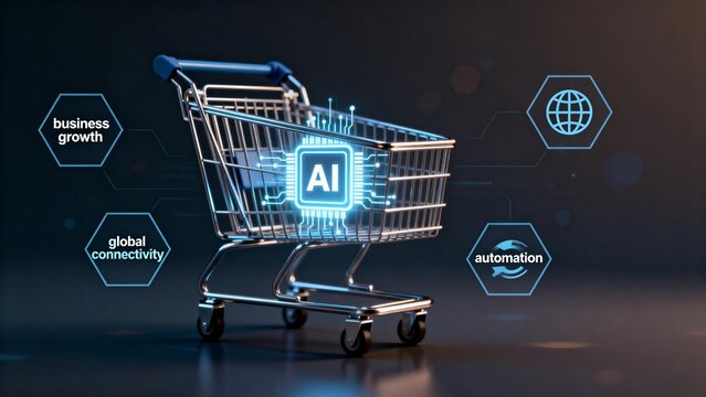 AI shopping cart with digital icons - Powered by Adobe