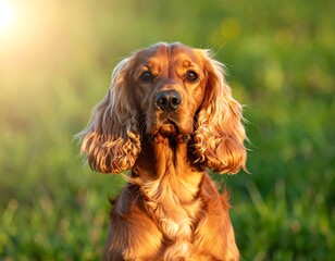 Portrait of a golden-brown Cocker Spaniel looking directly at the viewer
