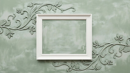 Elegant Empty Frame Display on Textured Wall with Decorative Floral Swirls Perfect for Showcasing Art and Photography Projects in Style 150