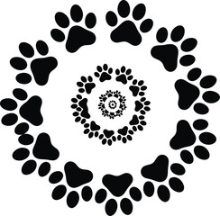 Circular Dog Paw Print Pattern Design on Transparent Background