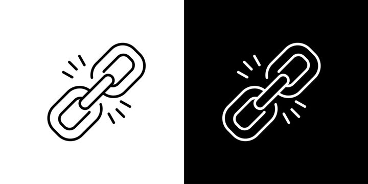 Modern outline vector icon of a broken chain link, visually representing connection failure, unlinking, or a disconnected state for web, app, and interface design