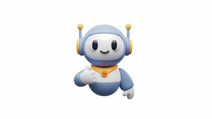 Fototapeta premium Robot gives thumbs up gesture brightly on white