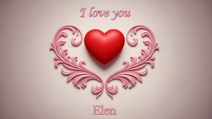 Elegant 3d rendering featuring a prominent vibrant red heart flanked by detailed pink baroque scrollwork perfect for valentines