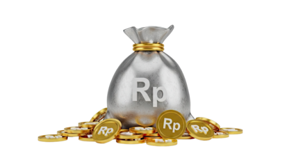 Money Bag with Indonesian Rupiah Coins