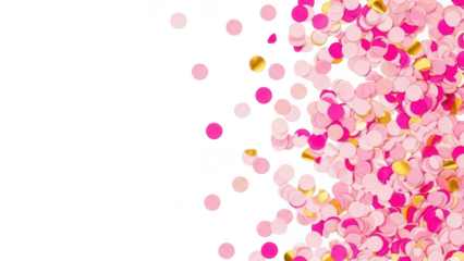 Pink and gold confetti pieces scattered on transparent background