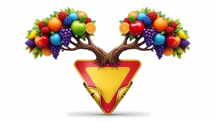 Fruit Tree Symbol Dynamically Growing on Warning Sign