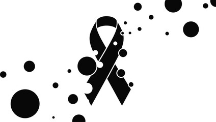 Black Awareness Ribbon with Abstract Dots Line Vector