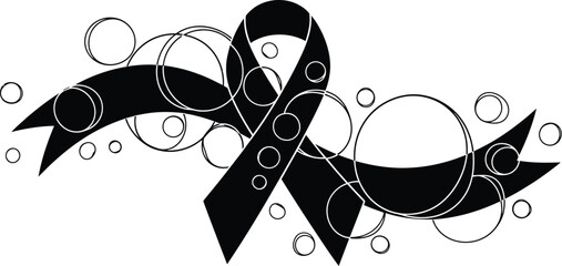 Black Awareness Ribbon Abstract Design Line Vector on Transparent Background