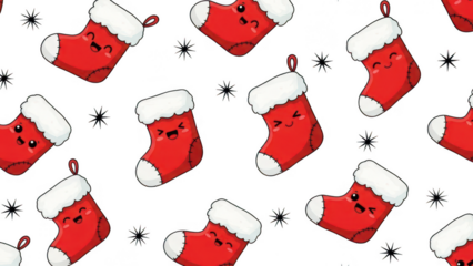 Christmas stockings with stars on transparent background for holiday design