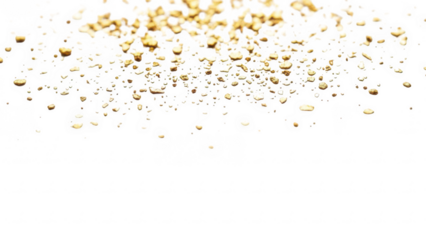 Golden particles falling from top on isolated transparent background with empty space