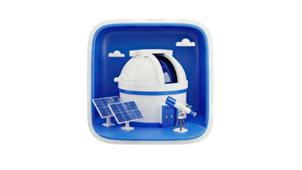 Observatory with Solar Panels and Telescope Icon