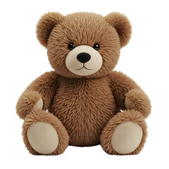 Obraz premium Adorable soft brown teddy bear toy sitting isolated on white, childhood comfort and nursery gift concept