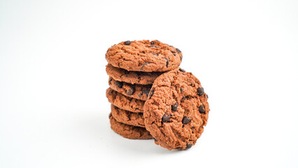 Chocolate chips cookies, isolated on white background