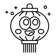 Cute cartoon Chinese lantern character with sparkles outline icon isolated on transparent background.