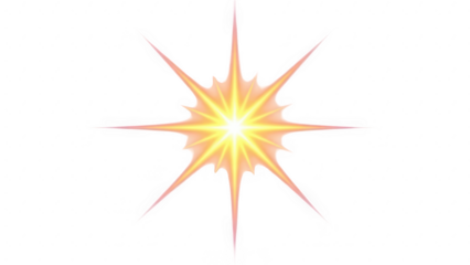 Bright starburst with yellow center and orange rays on white isolated on transparent background