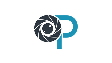 Photography logo featuring a camera lens and the letter P, creative design.