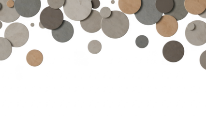 Scattered gray and brown circles on isolated transparent background for design