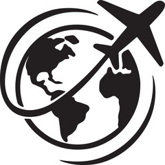 airplane flying around globe global travel and aviation vector illustration