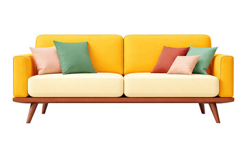 Fototapeta premium Vibrant Yellow Sofa with Colorful Pillows Isolated 