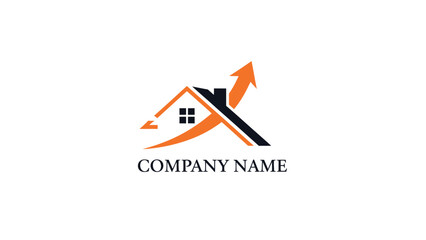 Real estate logo with upward arrow representing growth and success in property market.