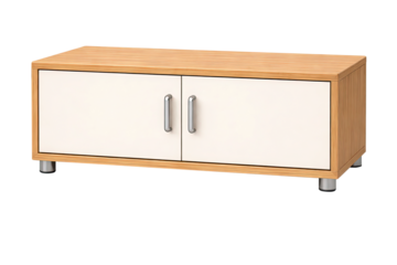 Low Wood Cabinet with Cream Doors Isolated
