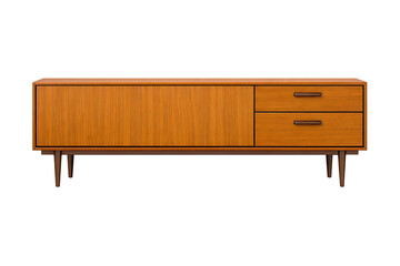 Mid-Century Wood Sideboard with Drawers Isolated
