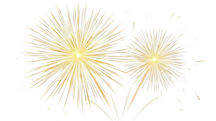 Golden fireworks explosion isolated on transparent background for celebration and festive designs