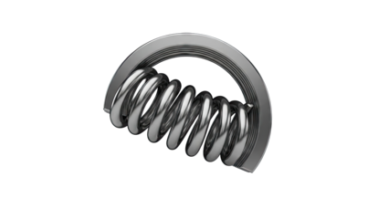 Close-up of a metallic helical spring within a circular frame