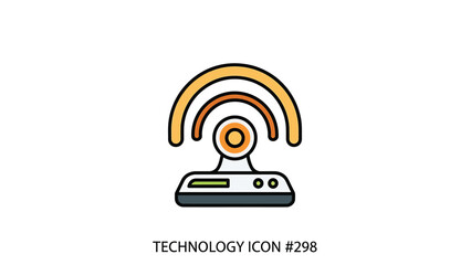 Wireless router icon with signal waves representing internet connectivity and technology.