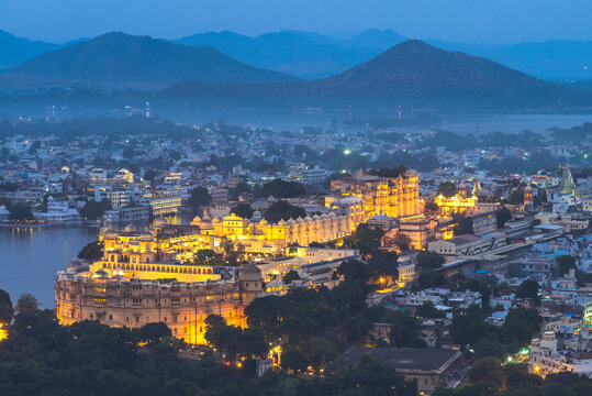 aerial view of udaipur in rajasthan at night
