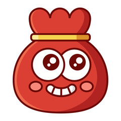 Cute red lucky money bag mascot icon for Chinese New Year celebration isolated on transparent background.