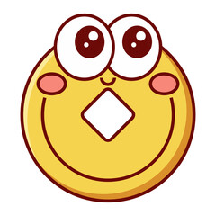 Cute cartoon Chinese lucky coin with square hole and big eyes icon isolated on transparent background.
