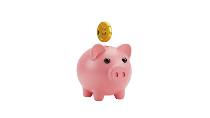 Pink Piggy Bank with Golden Coin Dropping In