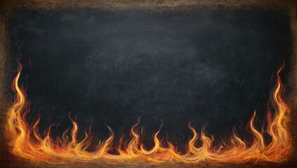 Dark textured board with a vibrant, flickering fire border at the bottom