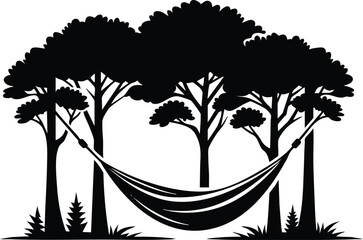 A relaxing hammock strung between two palm trees  perfect tropical vacation relaxation vector illustration isolated on a white background